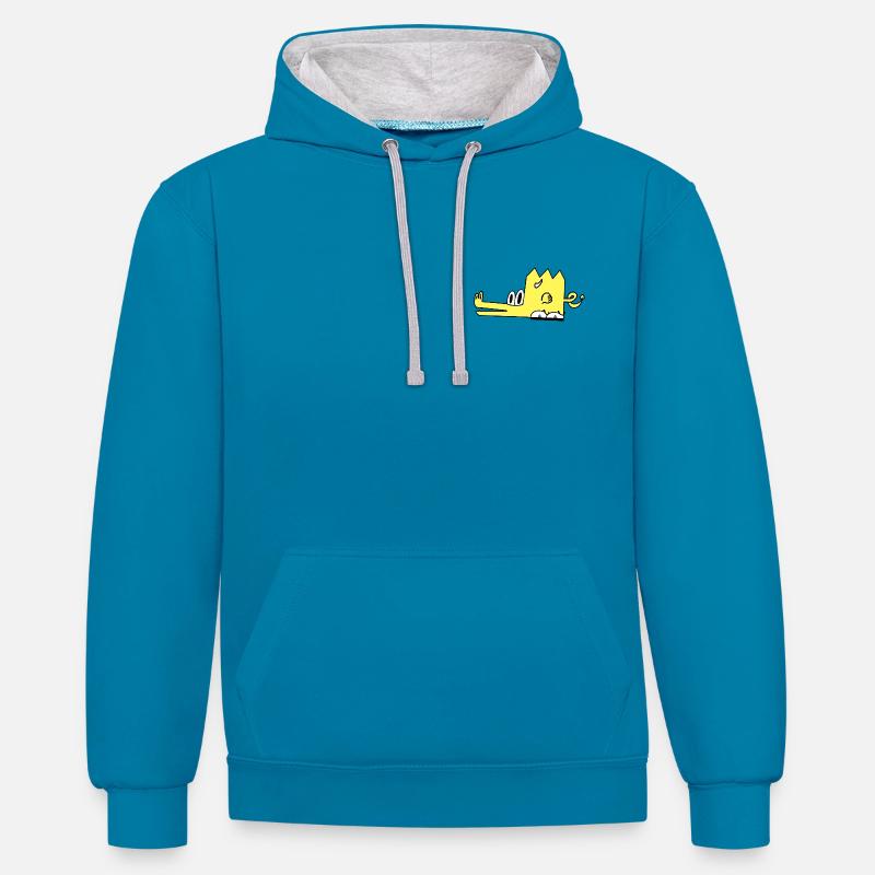 Drako le dragon - Sweat à capuche contrasté - bleu paon/gris chiné