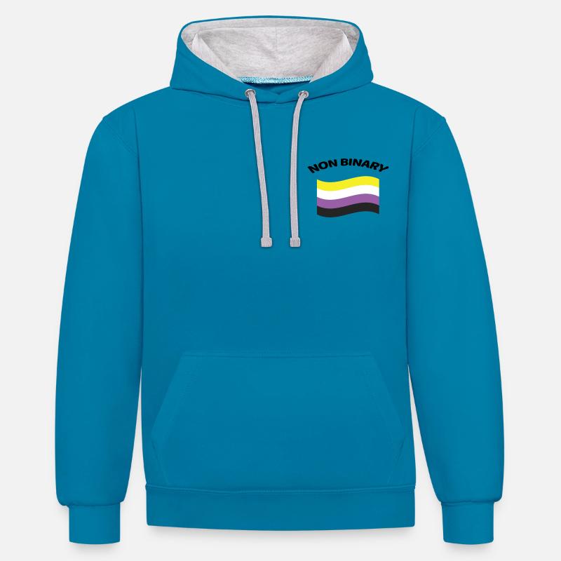 DRAPEAU NON BINAIRE Poche poitrine - Sweat à capuche contrasté - bleu paon/gris chiné