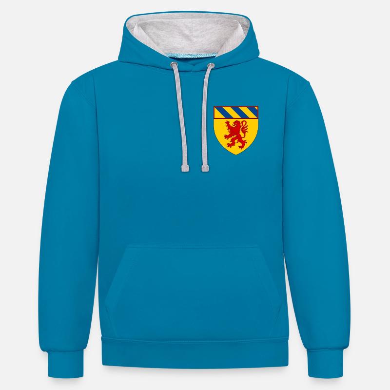 Blason d'Autun - Sweat à capuche contrasté - bleu paon/gris chiné