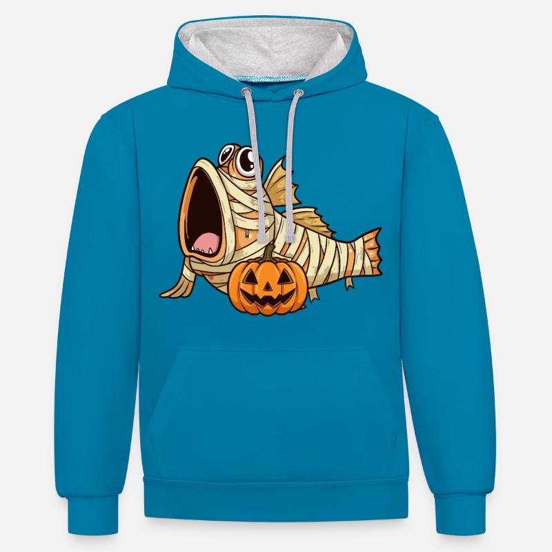 Sauteur de boue d’Halloween - Sweat à capuche contrasté - bleu paon/gris chiné