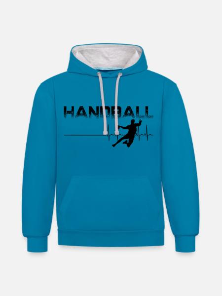 Handball - Kontrast-Hoodie - Pfauenblau/Grau meliert