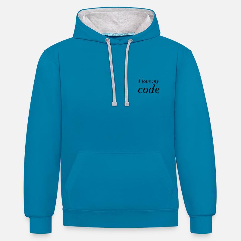 J’adore mon code - Sweat à capuche contrasté - bleu paon/gris chiné