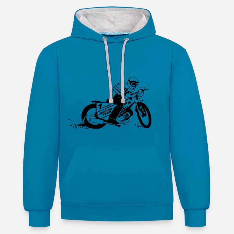 Speedway - Sweat à capuche contrasté - bleu paon/gris chiné