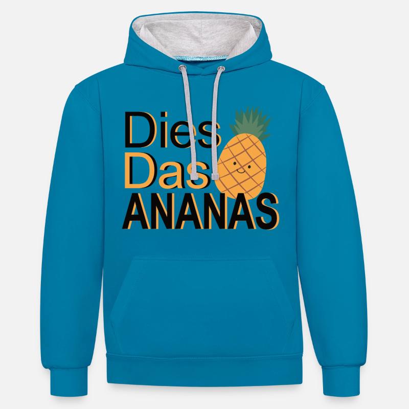 C’est l’ananas – Jeu de mots - Sweat à capuche contrasté - bleu paon/gris chiné