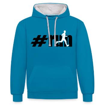 run man 2 colours - Sweat à capuche contrasté - bleu paon/gris chiné - Devant - Liana (172cm) & Jaron (178cm)