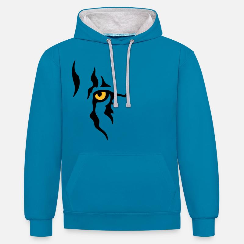 Œil de lion (gauche) - Sweat à capuche contrasté - bleu paon/gris chiné