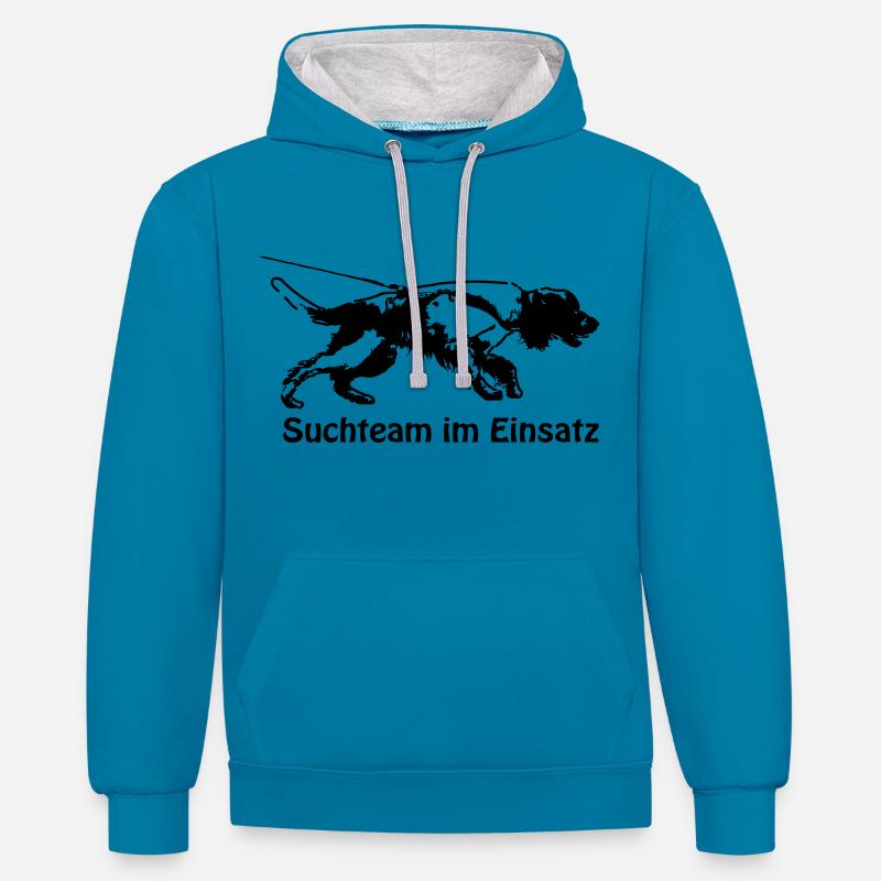 Mantrailing Springer-Spaniel - Kontrast-Hoodie - Pfauenblau/Grau meliert