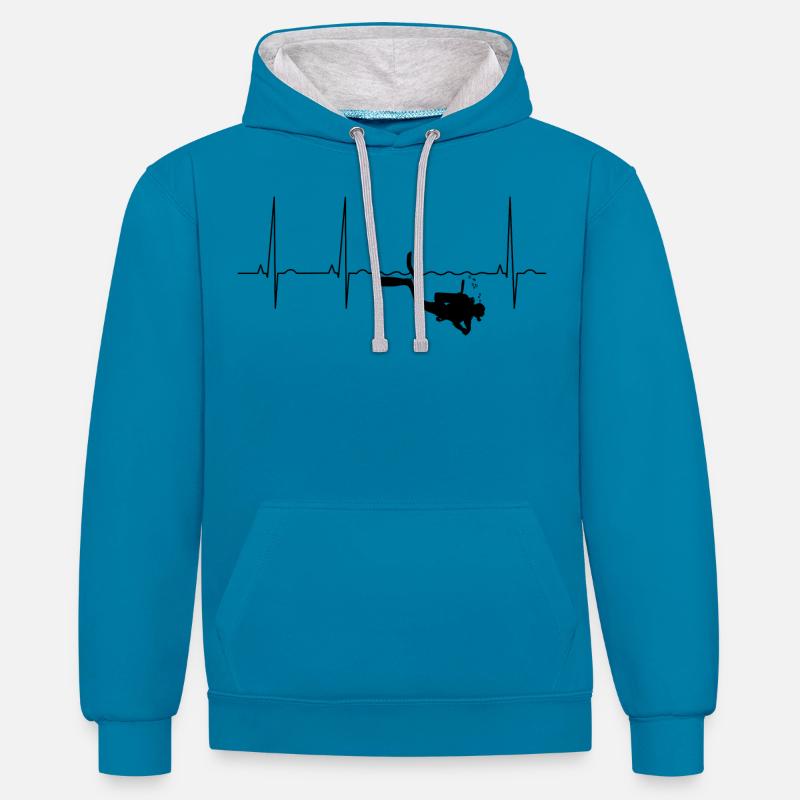 Plonger - Sweat à capuche contrasté - bleu paon/gris chiné