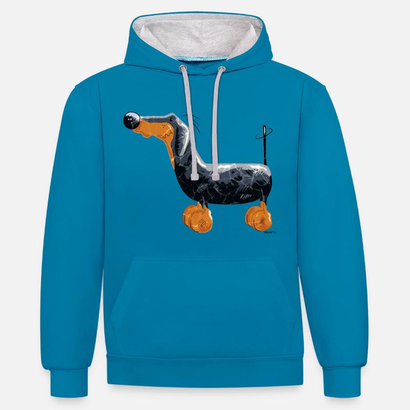 Da steht ein Dackel - Kontrast-Hoodie - Pfauenblau/Grau meliert