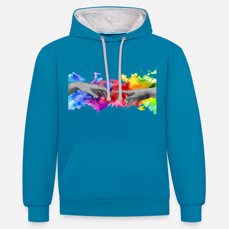 Michi Mode Trend Style Cool - Sweat à capuche contrasté - bleu paon/gris chiné