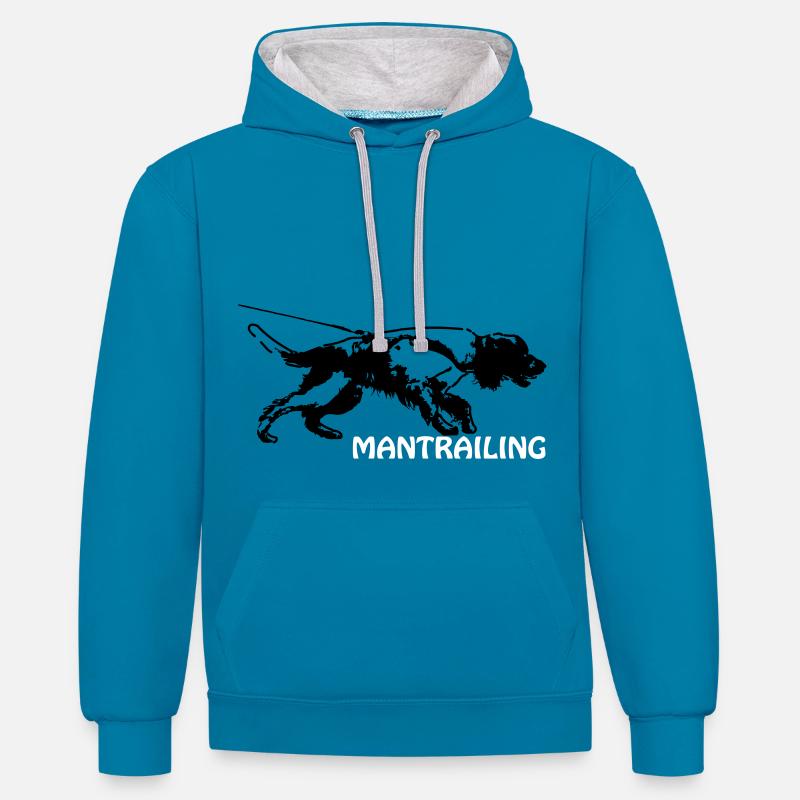 Springer spaniel mantrailing - Sweat à capuche contrasté - bleu paon/gris chiné