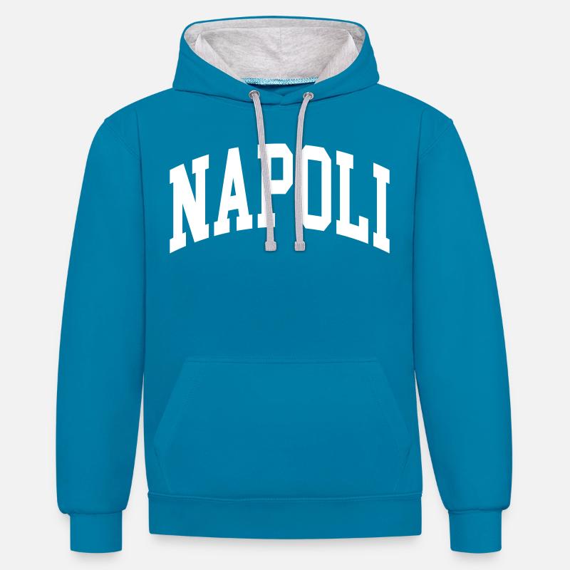 Neapel - Kontrast-Hoodie - Pfauenblau/Grau meliert