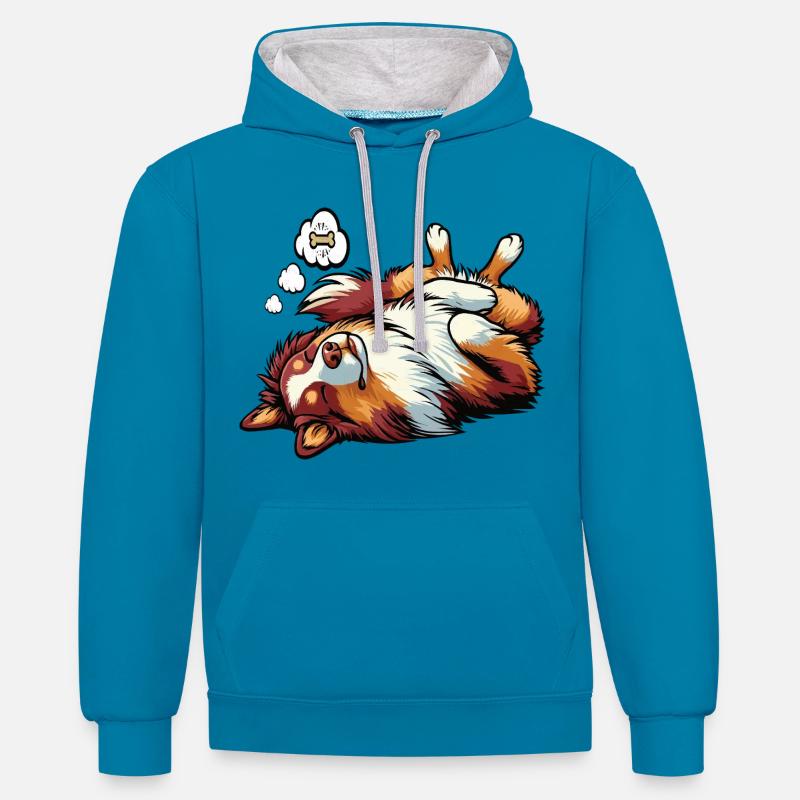 Berger australien Aussie Aussie Propriétaires Aussies - Sweat à capuche contrasté - bleu paon/gris chiné