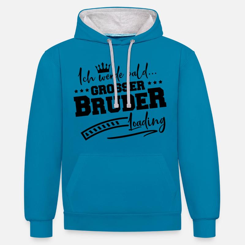 grosser bruder loading - Kontrast-Hoodie - Pfauenblau/Grau meliert