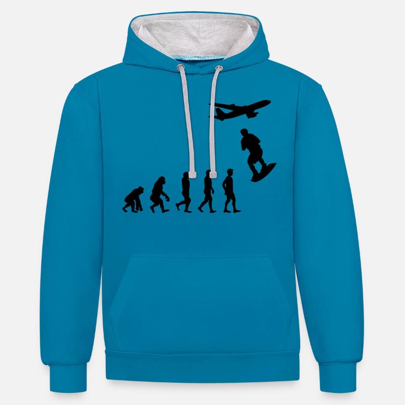 Skysurf Parachutisme Parachutisme Evolution - Sweat à capuche contrasté - bleu paon/gris chiné