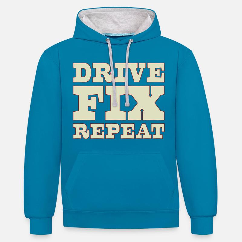 45b_solid_Drive_Fix_Repeat - Sweat à capuche contrasté - bleu paon/gris chiné