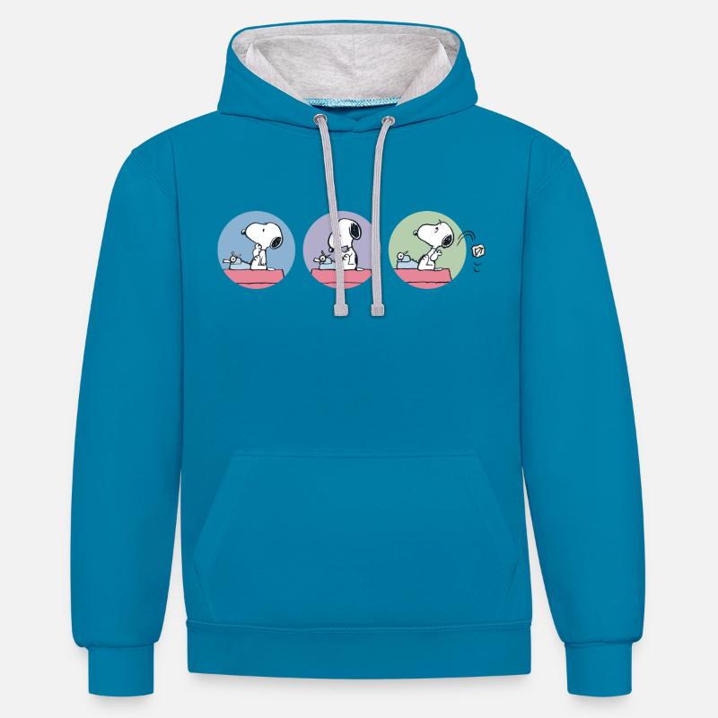 Peanuts Snoopy Auteur - Sweat à capuche contrasté - bleu paon/gris chiné