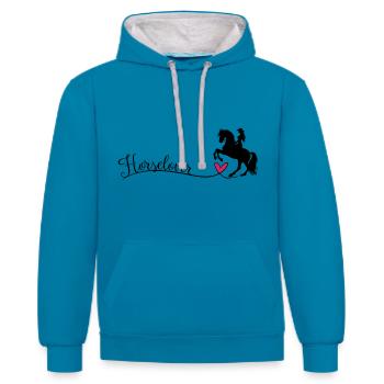 Horselover Pferdeliebhaber Schriftzug - Kontrast-Hoodie - Pfauenblau/Grau meliert - Vorne - Liana (172cm) & Jaron (178cm)
