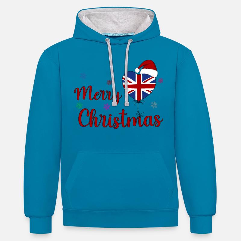 Joyeux Noël Angleterre - Sweat à capuche contrasté - bleu paon/gris chiné