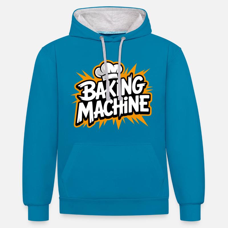 Baking Machine Fun - Kontrast-Hoodie - Pfauenblau/Grau meliert