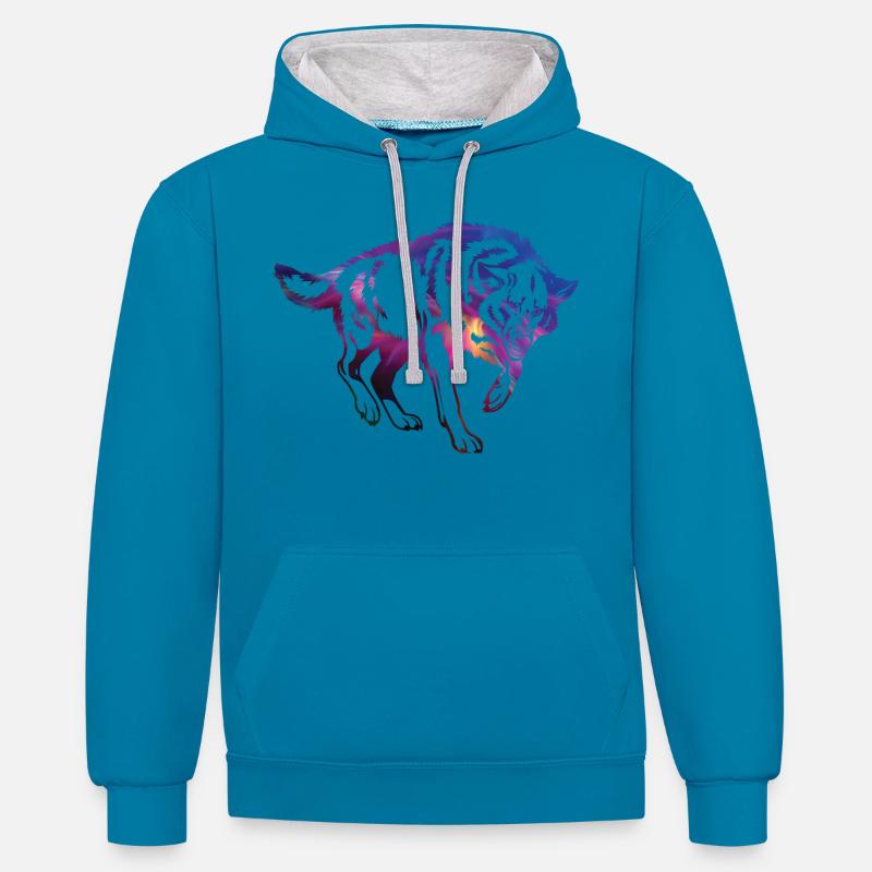 bad wolf gradient pattern - Contrast hoodie - peacock blue/heather grey
