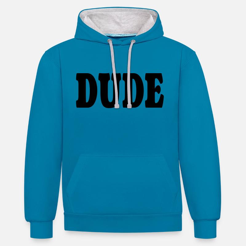 Mec Lebowski - Sweat à capuche contrasté - bleu paon/gris chiné