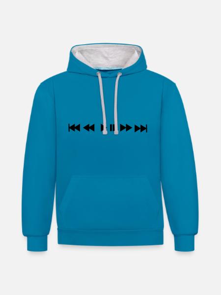 Music Player Buttons - Contrast hoodie - peacock blue/heather grey