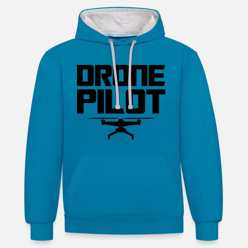 Drone Pilot Noir - Sweat à capuche contrasté - bleu paon/gris chiné