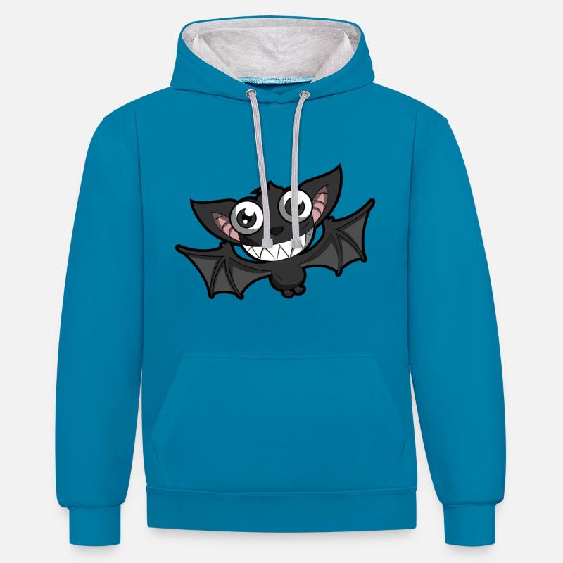 Chauve souris - Sweat à capuche contrasté - bleu paon/gris chiné