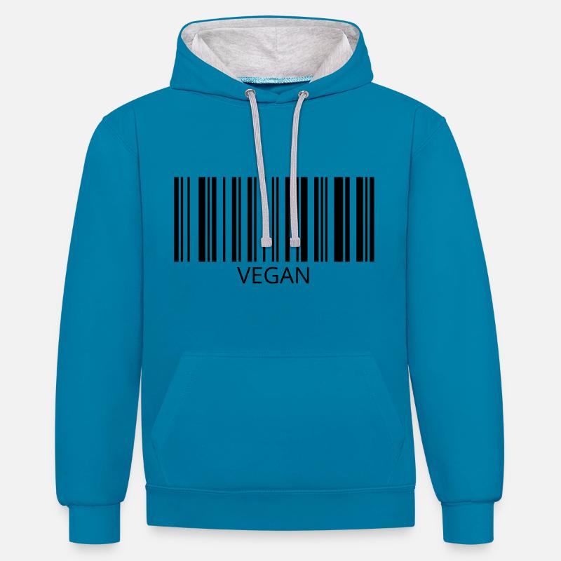 VEGAN code à barres - Sweat à capuche contrasté - bleu paon/gris chiné