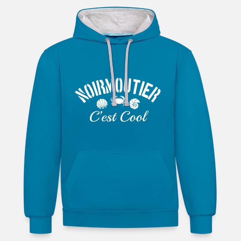 Noirmoutier c est cool - Sweat à capuche contrasté - bleu paon/gris chiné
