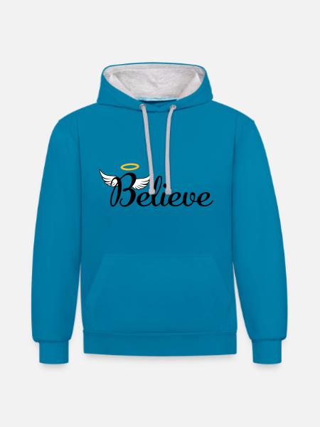 I believe in Angels - Kontrast-Hoodie - Pfauenblau/Grau meliert