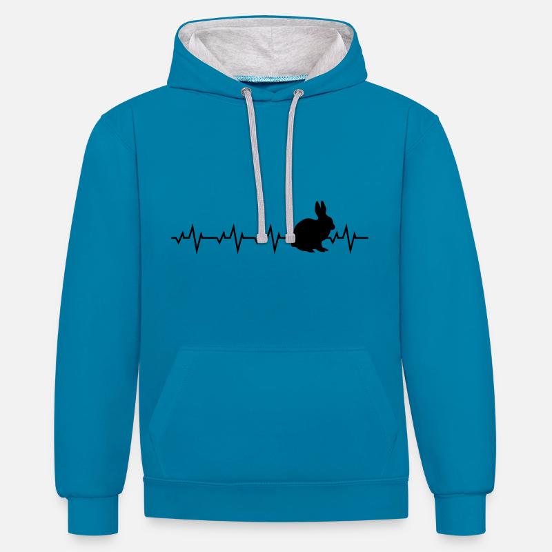 Lapin battement de coeur - Sweat à capuche contrasté - bleu paon/gris chiné