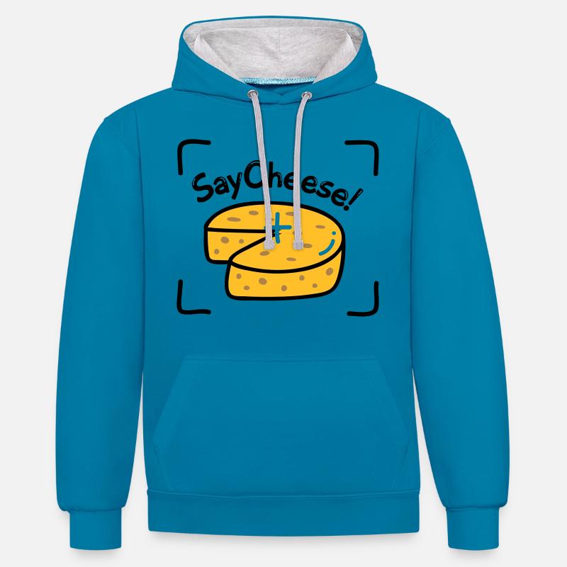 Dites fromage! - Sweat à capuche contrasté - bleu paon/gris chiné