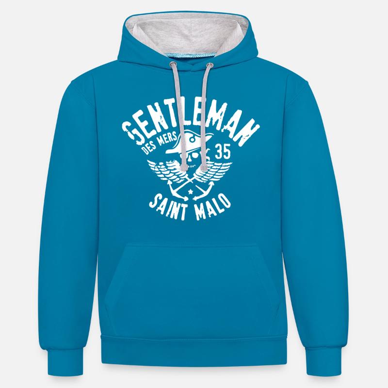 Gentleman des mers - Sweat à capuche contrasté - bleu paon/gris chiné