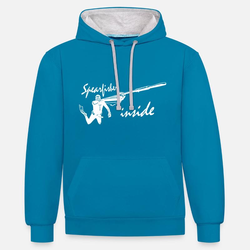 spearfisherWH - Sweat à capuche contrasté - bleu paon/gris chiné