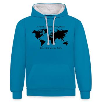 Carte du monde - Sweat à capuche contrasté - bleu paon/gris chiné - Devant - Liana (172cm) & Jaron (178cm)