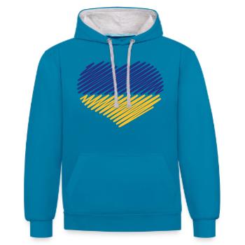 Ukraine Herz (Flagge / Blau - Gelb) - Kontrast-Hoodie - Pfauenblau/Grau meliert - Vorne - Liana (172cm) & Jaron (178cm)