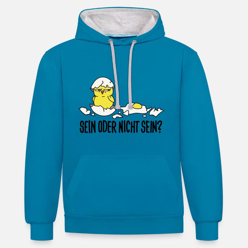 Être ou ne pas être - Sweat à capuche contrasté - bleu paon/gris chiné