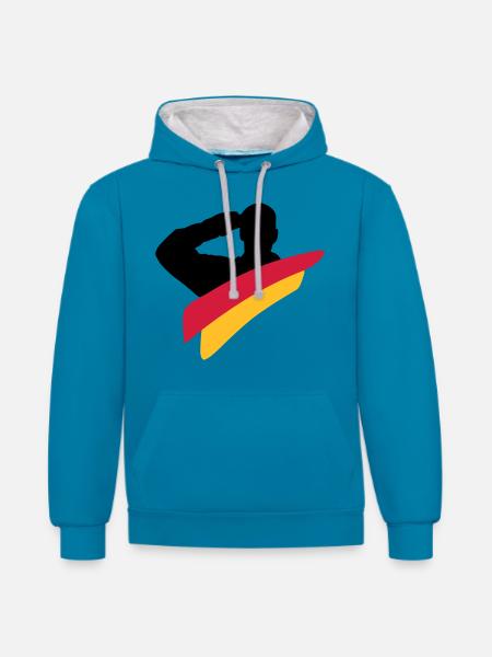 Veteran Deutschland Logo - Kontrast-Hoodie - Pfauenblau/Grau meliert