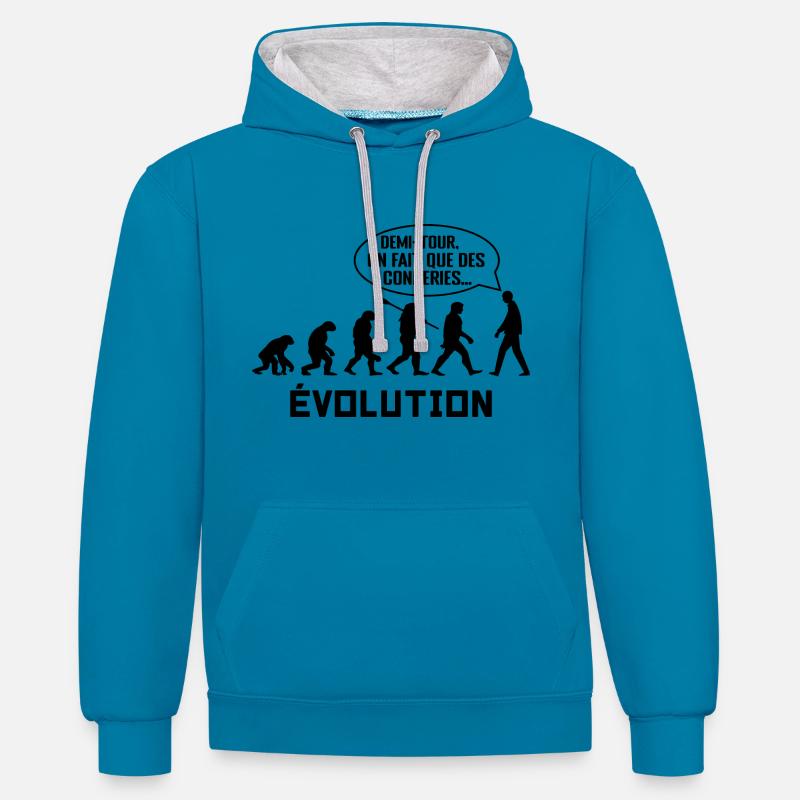 évolution - Sweat à capuche contrasté - bleu paon/gris chiné