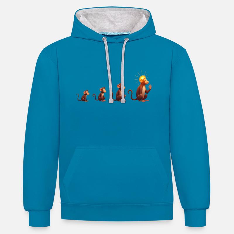 Évolution des singes à tête solaire - Sweat à capuche contrasté - bleu paon/gris chiné