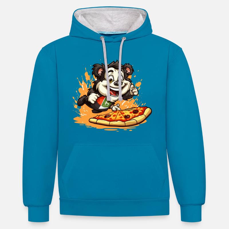 Pizza Panda Sprint - Sweat à capuche contrasté - bleu paon/gris chiné