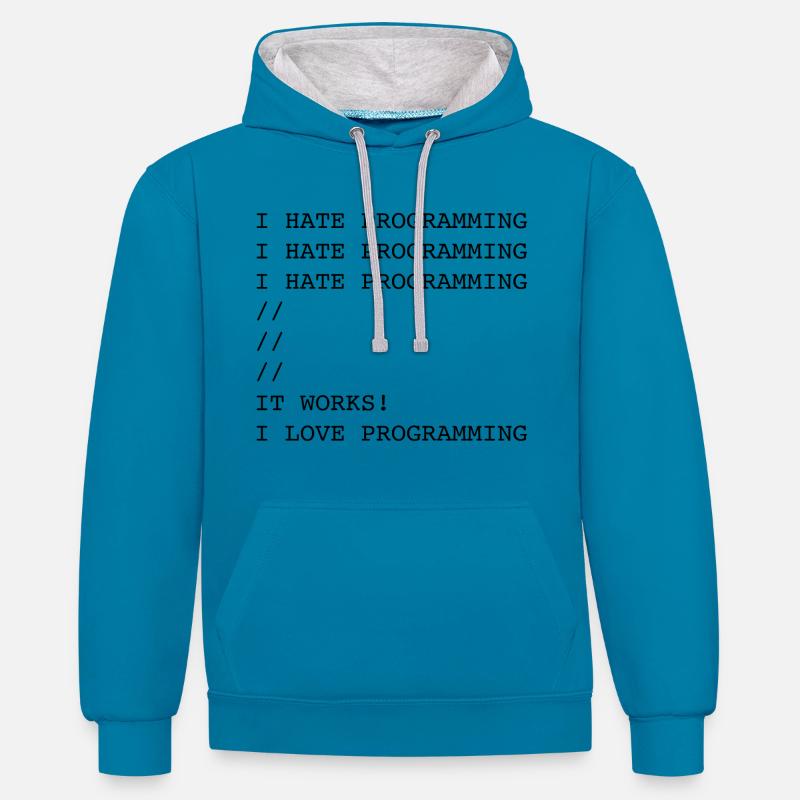 I Hate Programming - Contrast hoodie - peacock blue/heather grey