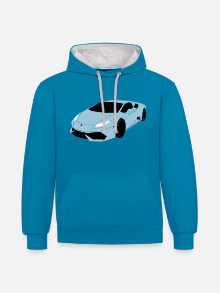 Lambo Sportwagen - Kontrast-Hoodie - Pfauenblau/Grau meliert