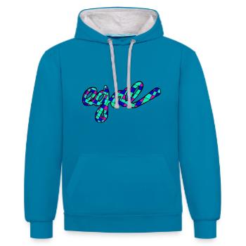 Egal. Ist mir egal. - Kontrast-Hoodie - Pfauenblau/Grau meliert - Vorne - Liana (172cm) & Jaron (178cm)