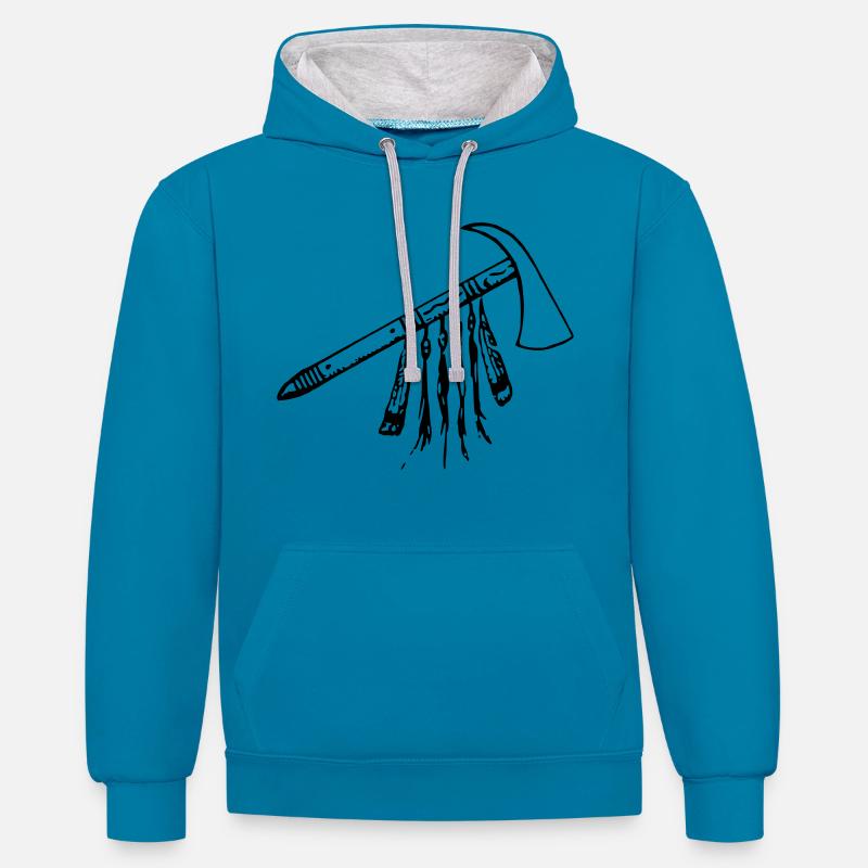 tomahawk - Sweat à capuche contrasté - bleu paon/gris chiné