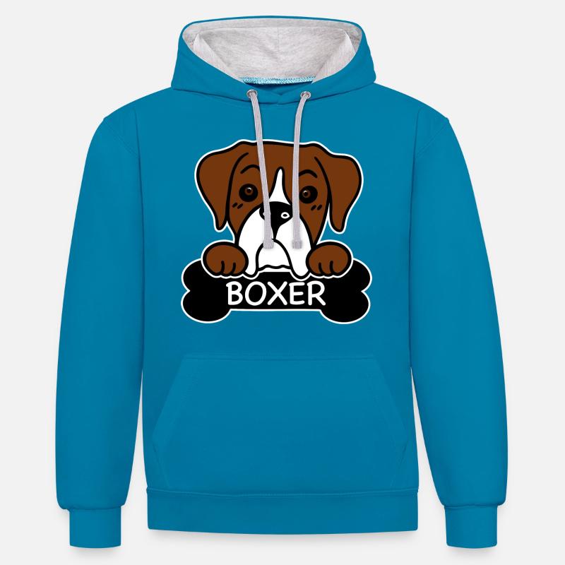 Boxer et os - Sweat à capuche contrasté - bleu paon/gris chiné
