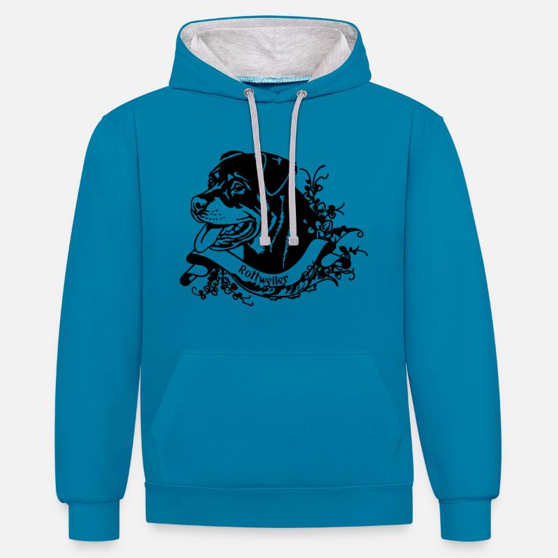 Rottweiler sur bannière rétro - Sweat à capuche contrasté - bleu paon/gris chiné