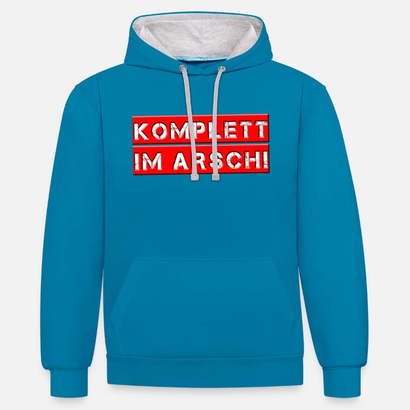 Complètement dans le cul! - Sweat à capuche contrasté - bleu paon/gris chiné